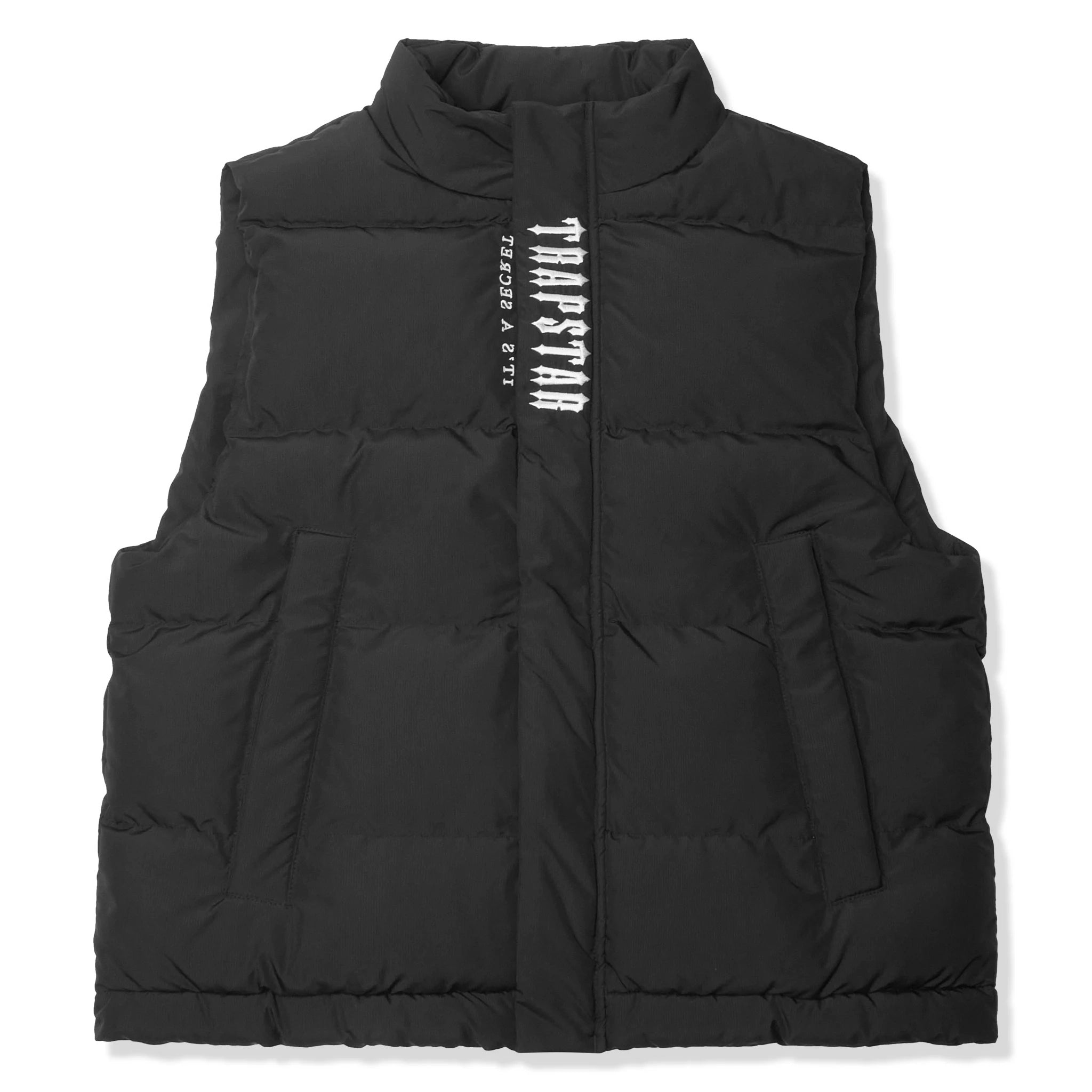 Front view of Trapstar Decoded Black White Gilet